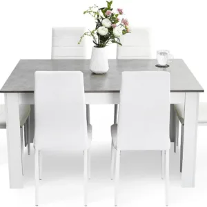 Dining Table and Chairs Set 6, 7 Pieces Kitchen Table Set with High Back Faux Leather Chair for Dining Room Kitchen Rectangular