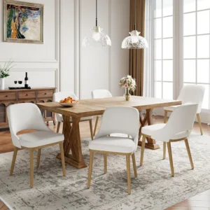 Modern Upholstered Dining Chairs Set of 6, Open Back with Solid Wood Legs, Ergonomic Curved Back Fabric Kitchen, Customized