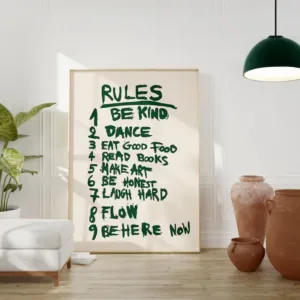 Green Alphabet Quotes Poster Room Rules Regulations Canvas Painting Modern Kitchen Living Room Decoration Frameless Wall Art