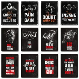 Fitness Sports Poster Bodybuilding Motivational Quote Poster Prints Canvas Painting Wall Art Pictures for Home Gym Decor
