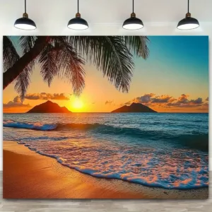 1pc Palm Tree Beach Sunset Ocean Waves Tapestry Tropical Paradise Wall Art Living Room Decor Relaxing Coastal Print