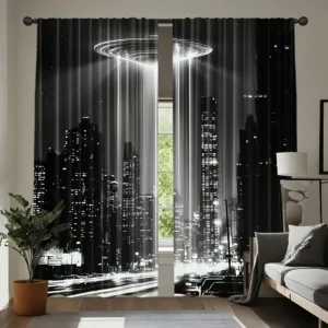 2pcs NYC Skyline Curtains Black White Cityscape Print,Light Filtering Privacy Window Drapes for Living Room Bedroom Modern Decor