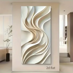 Large Modern Geometric Abstract Canvas Wall आर्ट - Minimalist white and beige flowing pattern,Wrapped Canvas Framed
