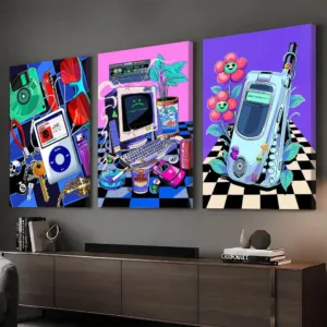 Y2K Retro Futuristic Cyber Art Framed Wall Painting HD Canvas Wall Art Print | Optional Frame | Modern Hallway Home Wall Decor