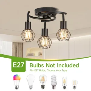 Metal Cage Ceiling Chandelier Vintage E27 Ceiling Lights Indoor Multi Heads Chandelier For Living Room Kitchen Lighting Fixture