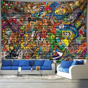 Abstract Pop Art Graffiti Tapestry Wall Hanging Polyester Colorful Urban Street Style Backdrop for Bohemian Home Decor Living Ro