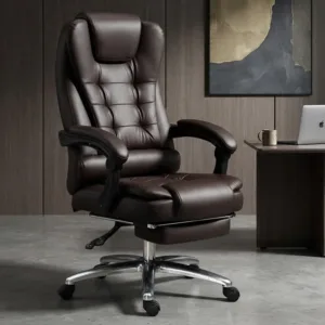 PU Leather Office Chair with Footrest Reclining Massage Executive Armchair Adjustable Lift Home Computer Desk Seating