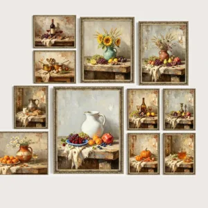 Vintage Still Life Canvas Wall Art Farmhouse Print Flower Fruit Vase Retro Poster French Country Kitchen Dining Room Home Decor