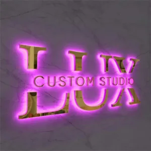 Custom LED Backlit Logo Sign Personalized Halo Lit 3D Stainless Steel Metal Letters For Jewelry Store Restaurant Boutique Hotel