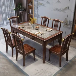 2026 New Chinese Style Wenge Solid Wood Sintered Stone Rectangular Dining Table Set Premium for Home Dining Room Restaurant