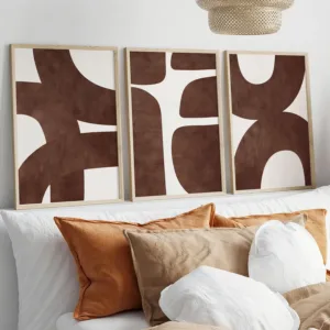 3 Pieces/Set, Abstract Geometric Wall Art, Brown Minimalist Canvas Painting, Frameless Poster, Modern Bohemian Style Wall Decor, Suitable for Bedroom, Living Room, Office, Cafe, Dormitory, Hallway, Etc., Nordic Aesthetic Home Decor, Room Decoration, Spring Decoration