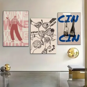 1pc Wine Alcohol Cheers Print Retro Poster Bar Cart Canvas Wall Art Decor Drinks Gift Home  Living Room Bathroom Decor   posters