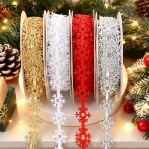 10 Yards Decorative Hollow Snowflake Lace Trim For Holiday Gift Box Wrapping Wreath Tree Diy Handmade Sewing Craft Accessories