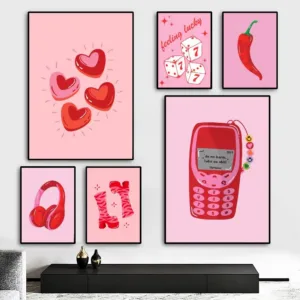 Y2k pink girl 90s Funky Painting Calligraphy HD Canvas Poster living room bedroom bar aesthetic decoration