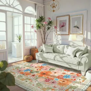 Nordic Retro Floral Living Room Sofa Carpet Decoration Bedroom Non-slip Washable Floor Mats Large Size Wedding Rug Customizable