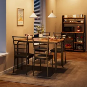 5-Piece Kitchen Dining Room Table Chair Set for Apartment,Retro | Indoor Modern Breakfest Table Set with 4 Upholstered