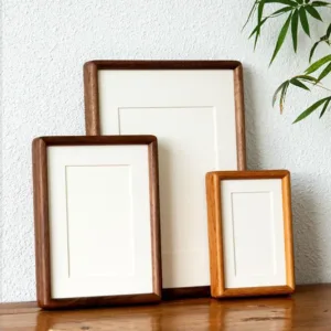 HeMu Minimalist Solid Wood Photo Frame, Walnut Wood Picture Frame with Mat, Tabletop & Wall Mounted Photo Display for Home Decor
