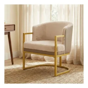 Accent Chair Cozy Armchair Upholstered Reading Chair With Gold Metal Frame Living Room, Bedroom, Or Office, Brown