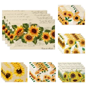 Sunflower Placemats Vibrant Yellow Floral Table Mats Summer Kitchen Decor Washable Heat Resistant Perfect for Dining Cafe Party