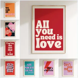 Minimalism Decor Music Posters Pink Colors Love Lyrics Wall Art Canvas Painting Inspired Living Room Home Decor No Frame