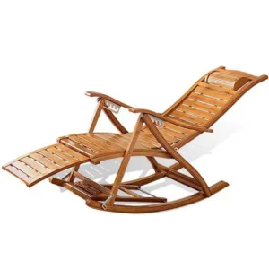 Foldable Bamboo Rocking Recliner Chair Multifunctional Lunch Break Lazy Leisure Chair Balcony Elderly Armchair With Foot Massage