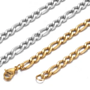 1 Piece Stainless Steel Figaro Chain Necklace 3mm-7.5mm Curban Link Chain for Men Women Length 21cm-75cm