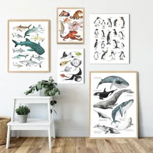 Scandinavian Simple Wall Art Poster Rays Octopus Whale Shark Marine Animal HD Canvas Poster Print Home Bedroom Living Room Decor