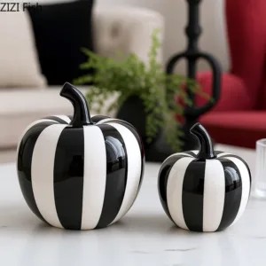 Black and White Striped Apples/pear Ceramic Statue Desk Decoration Minimalist Fruits Sculpture Ornaments Room Aesthetic Decor