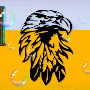 Majestic Eagle Metal Wall Art Yellow Black Feathers Silhouette Patio Gift