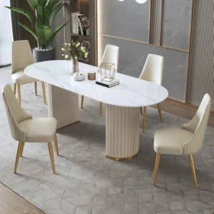 #Luxury Dining Table Set Restaurant Set 6 Chair Oval Modern Marble