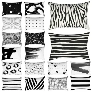 Black and White Striped Geometric Rectangle Pillow Cover Cushion Home Decor Bedroom Living Room Fashion Design