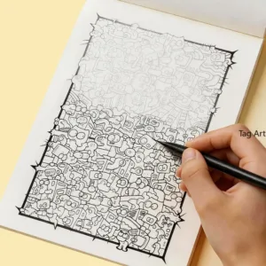 A Dense Full Page Graffiti Coloring Book with Animal/monster/character Themes, Line Drawing Coloring Book, 24 Healing Patterns