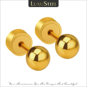 LUXUSTEEL 2Pcs 3/4/5mm Round Ball Earrings For Women Men Gold Color Silver Plated Stainless Steel Stud Earring Punk Jewelry