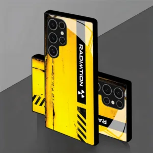 Yellow black radiation warning pattern glass phone case suitable for Samsung GalaxyS26 S25 S24 S22 S21 S20FE/Ultra/Plusanti fall