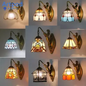 Artpad Vintage Wall Lamp Bathroom Mirror Sconces 20 Types Mediterranean Style Colorful Glass Lampshade AC 90-220V Bracket Light