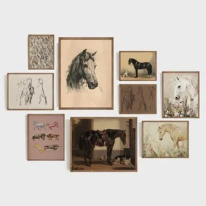 Vintage Wild Horses Sketch Minimalist Equestrian Drawing Aesthetic Poster Canvas Painting Wall Pictures Home Farmhouse Decor