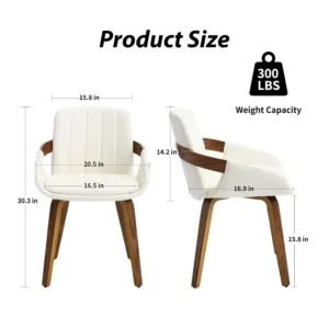 Set of 2 Mid‑Century Modern Upholstered Dining Chairs, PU Leather, Armrest & Mid Back for Dining Room, Custom