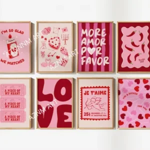 Cute Pink and Red Valentine's Day Romantic Canvas Print More Amore Quote Wall Art Poster for Modern Living Room Home Decor Gifts