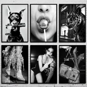 Black & White Fashion Vintage Photography Poster Women Wine Picture Canvas Painting Wall Art Home Decor Print Living Room Mural