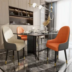 2PCS All High-end Dining Chairs Faux Leather Kitchen Chair Upholstered Padded Seat Solid Metal Leg for Island Restaurant