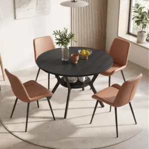 42.13" 5-Piece Round Dining Table Set for 4, Kitchen Table Set with 4 Upholstered Chairs and Storage Shelf, Dining, Customized