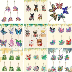 Various diamond painted keychain sets DIY shaped diamond art mosaic keychain backpacks pendant decoration craft gifts