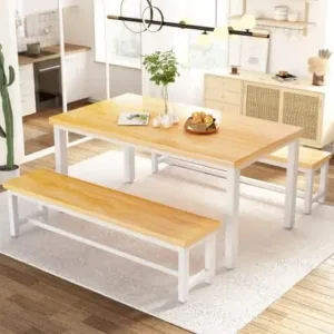 Dining Room Table Set, Kitchen Set with 2 Benches, Ideal for Home, and Room, Breakfast of 43.3x23.6x28.5 inches
