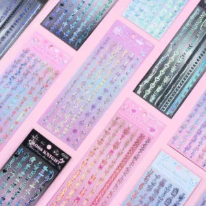 MINKYS 2pcs/lot Kawaii Laser Rose Lock Chain Toplader Decorative Sticker Set Scrapbook Sticker Photocards Stationery
