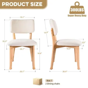 Set of 2 Mid‑Century Modern Wooden Dining Chairs, Fabric Upholstered & Curved Backrest for Kitchen, Custom