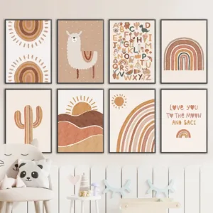 Alpaca Unicorn Sun Rainbow Cactus Nursery Wall Art Canvas Painting Nordic Posters And Prints Wall Pictures Baby Kids Room Decor