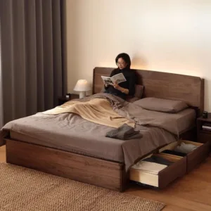 North American Black Walnut Solid Wood Bed Nordic High-End Guesthouse Double Beds Designer Bedroom Furniture Fauteuil Lit FYBB