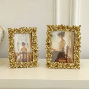 European Style Rose Edged Picture Frame 5/6/7 Inch Gold Photo Frame Rectangular Romantic Gift Photo Props Frame Ornaments