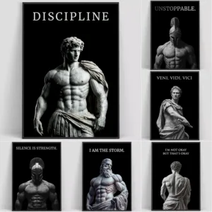 Retro Spartan Warrior Caesar Roman Statue Motivational Quotes Poste Canvas Painting Wall Art Pictures Home Gym Decor Gift