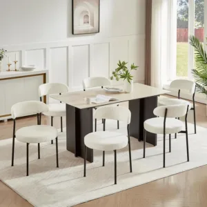 Dining Chairs, Beige Boucle Chairs Set of 6, Kitchen Dining Room Curved Backrest Upholstered Mid Century Modern, Customized